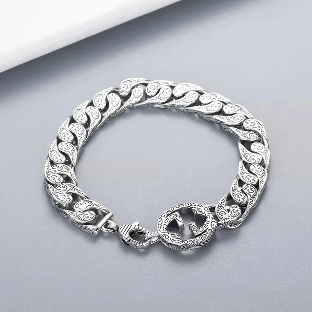 Gucci Double G Engraved Curb-Link Silver Bracelet 3