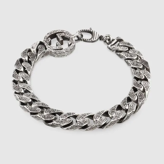 Gucci Double G Engraved Curb-Link Silver Bracelet 5