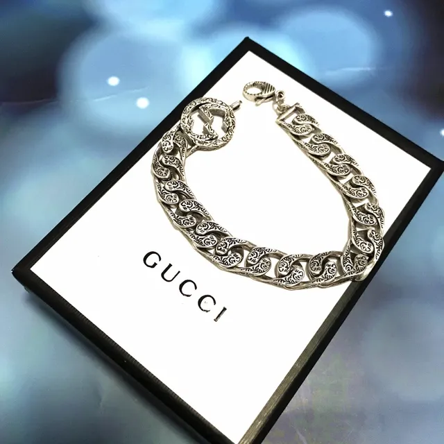 Gucci Double G Engraved Curb-Link Silver Bracelet 6
