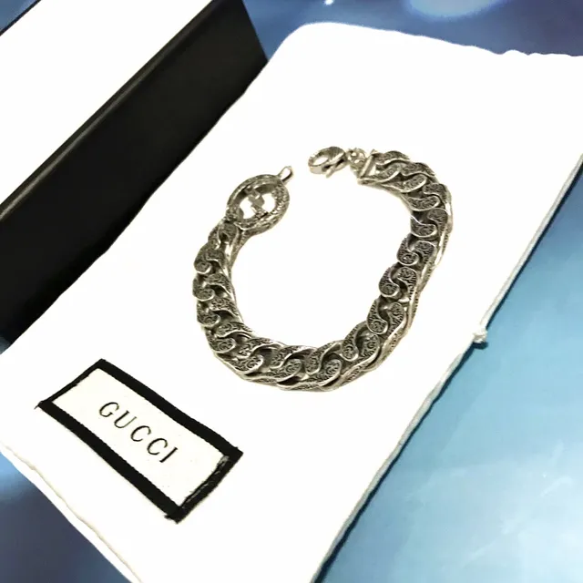 Gucci Double G Engraved Curb-Link Silver Bracelet 7