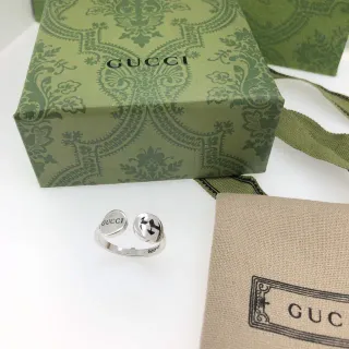 Gucci Double G Ring Silver Beige Adjustable Band Ring