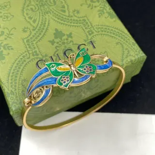 Gucci Enamel Butterfly Motif Gold-Tone Bangle Bracelet