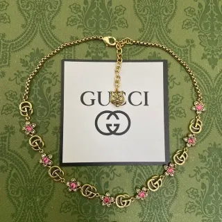 Gucci Flora Gold Pink Chain Interlocking G Links Necklace