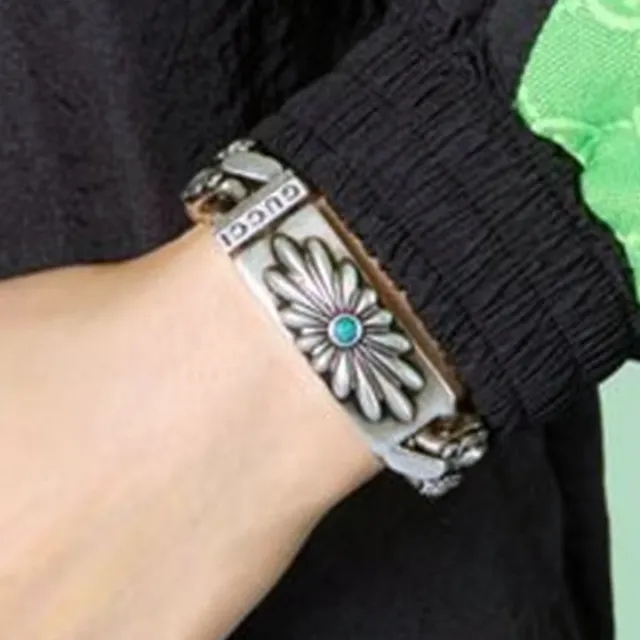 Gucci Margarida Floral Turquesa Corrente de Prata Pulseira 2