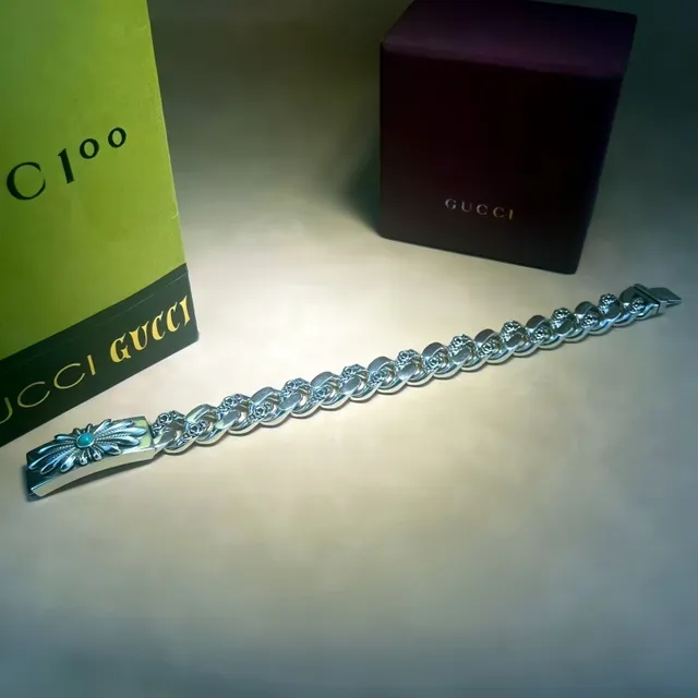 Gucci Margarida Floral Turquesa Corrente de Prata Pulseira 3