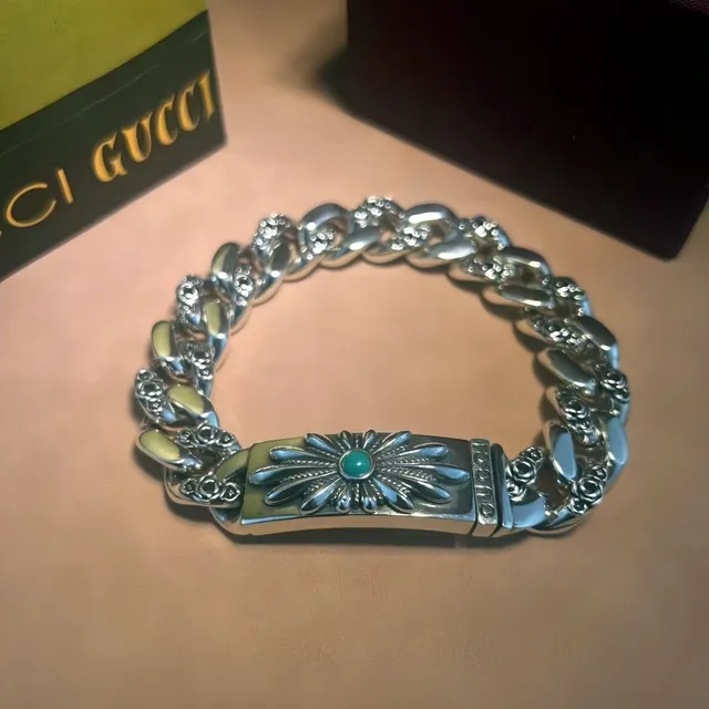 Gucci Margarida Floral Turquesa Corrente de Prata Pulseira 4