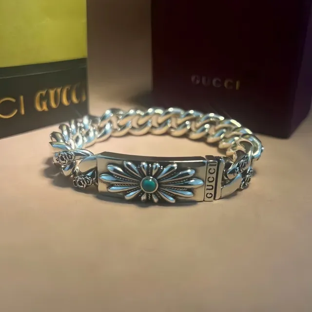 Gucci Margarida Floral Turquesa Corrente de Prata Pulseira 5