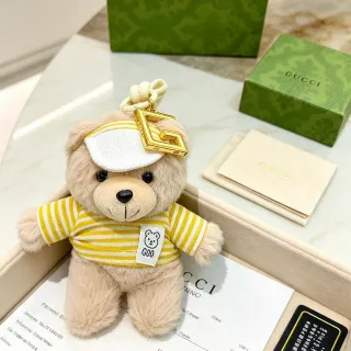 Gucci G.O.O. Beige Yellow Plush Teddy Bear Striped Knit Top Handbag