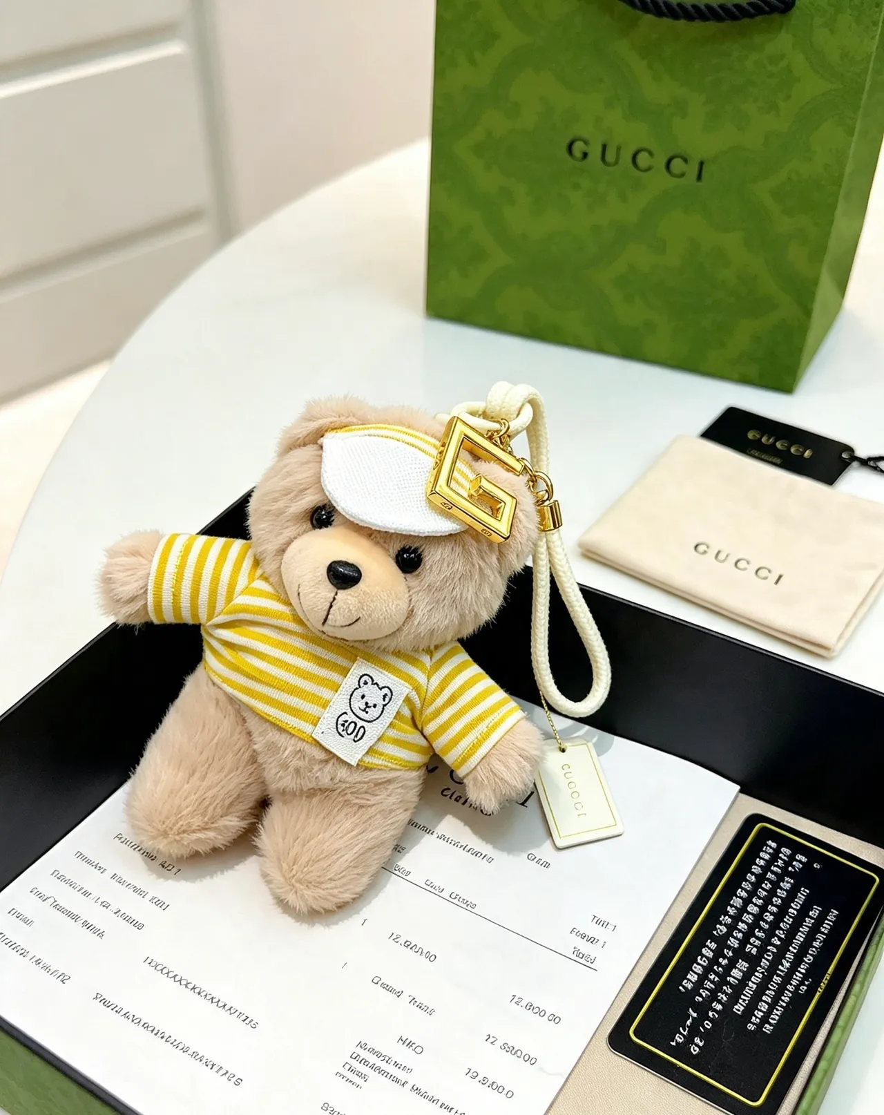 Gucci G.O.O. Beige Yellow Plush Teddy Bear Striped Knit Top Handbag 3