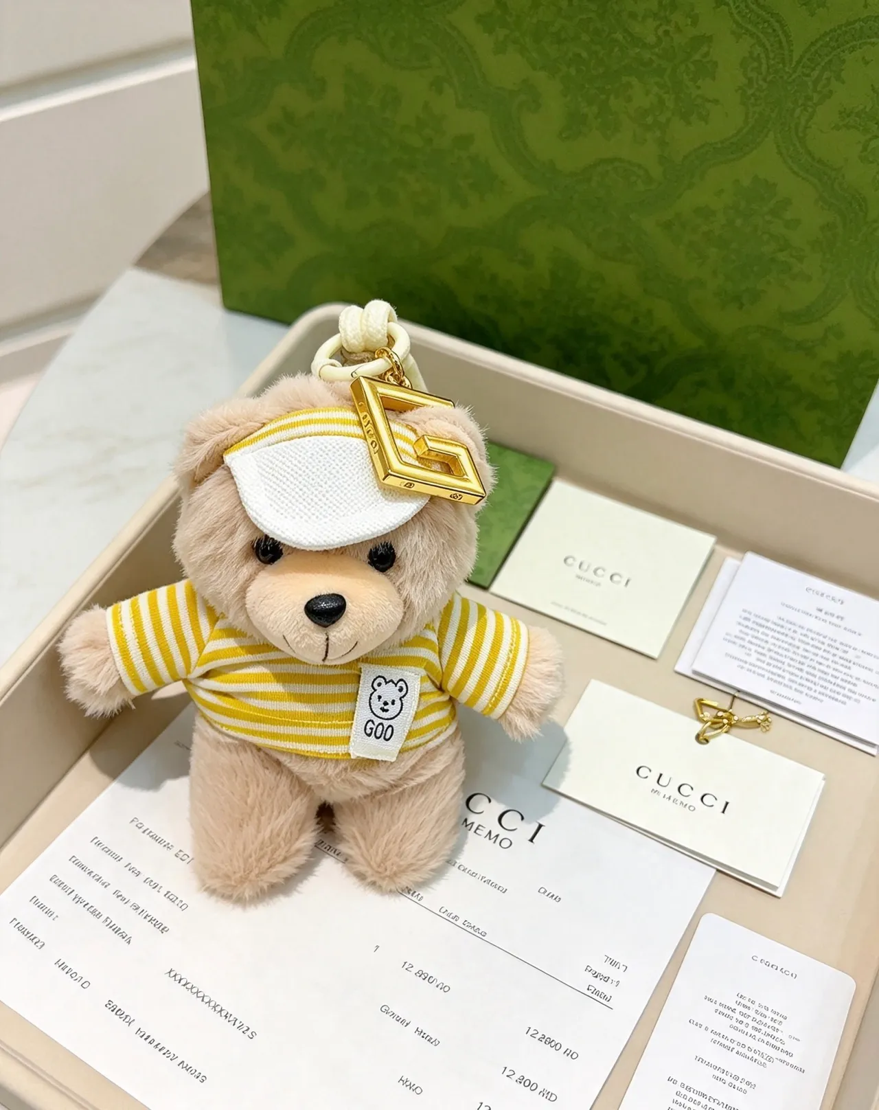 Gucci G.O.O. Beige Yellow Plush Teddy Bear Striped Knit Top Handbag 4