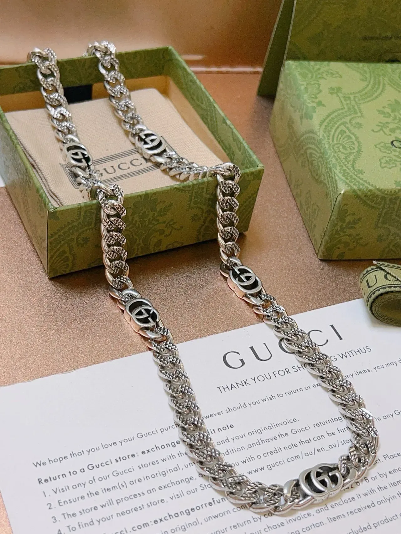 Gucci GG Chain Silver Black Curb-Link Interlocking Logo Medallions Necklace 3