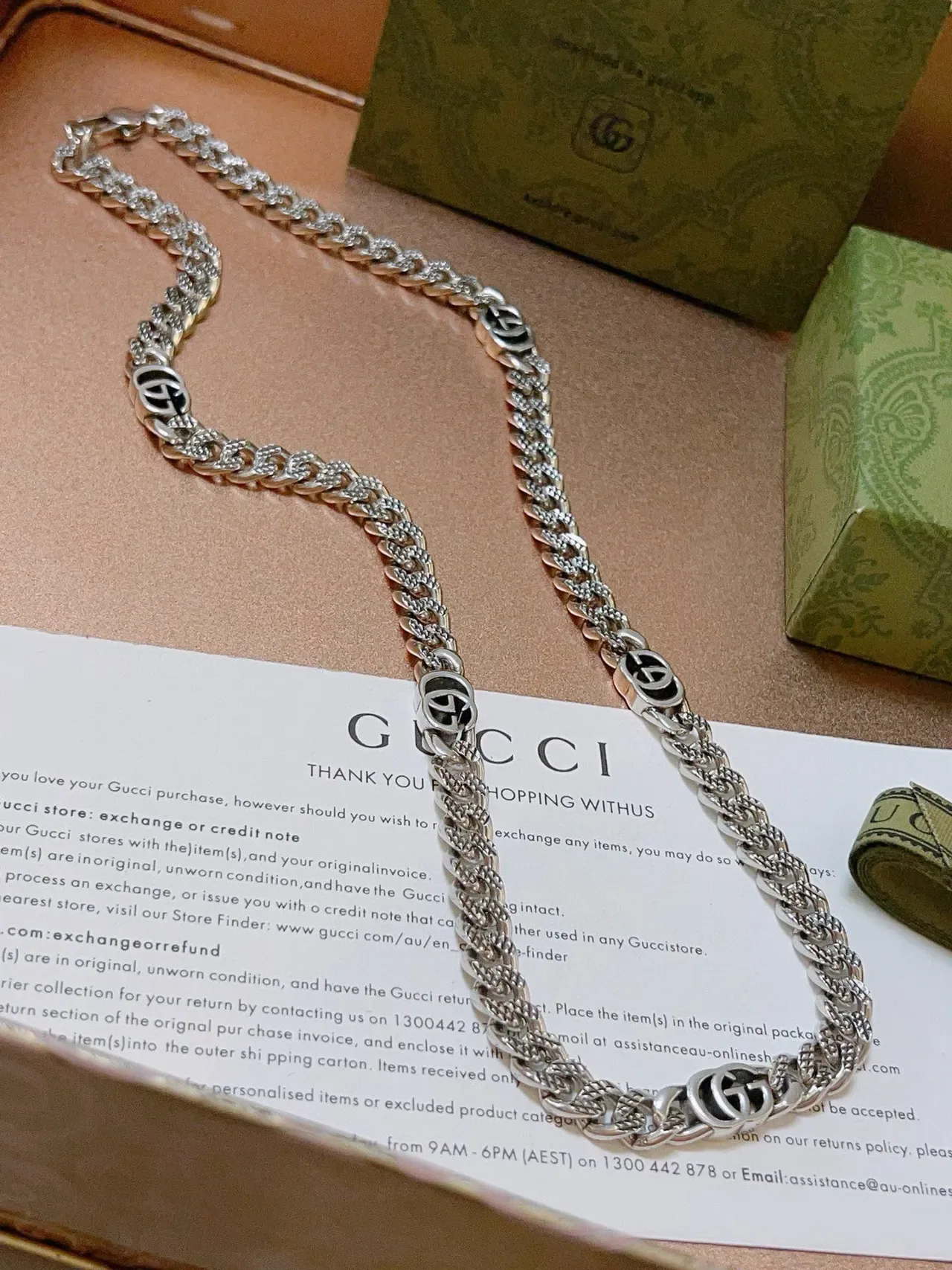 Gucci GG Chain Silver Black Curb-Link Interlocking Logo Medallions Necklace 4