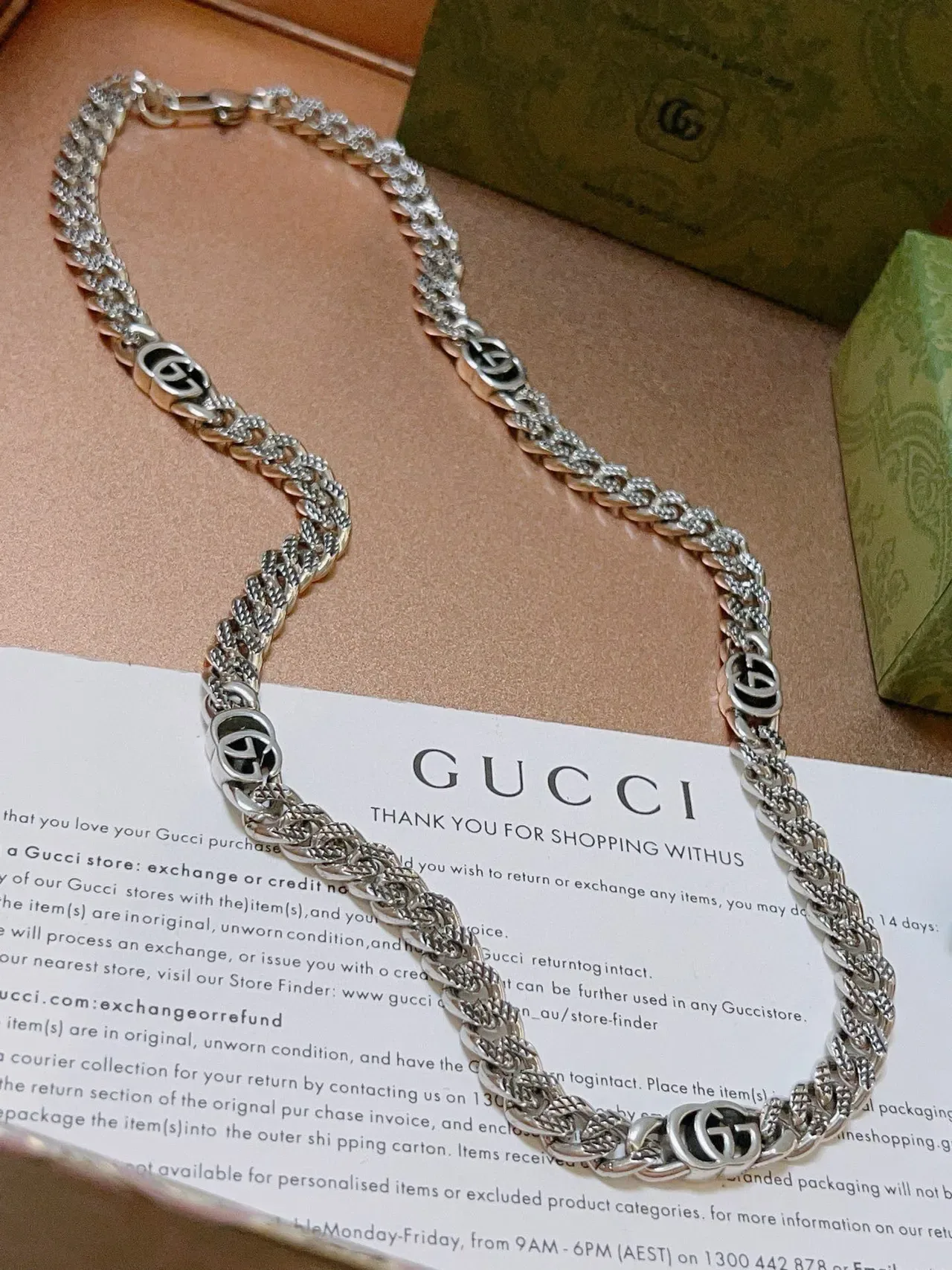 Gucci GG Chain Silver Black Curb-Link Interlocking Logo Medallions Necklace 7