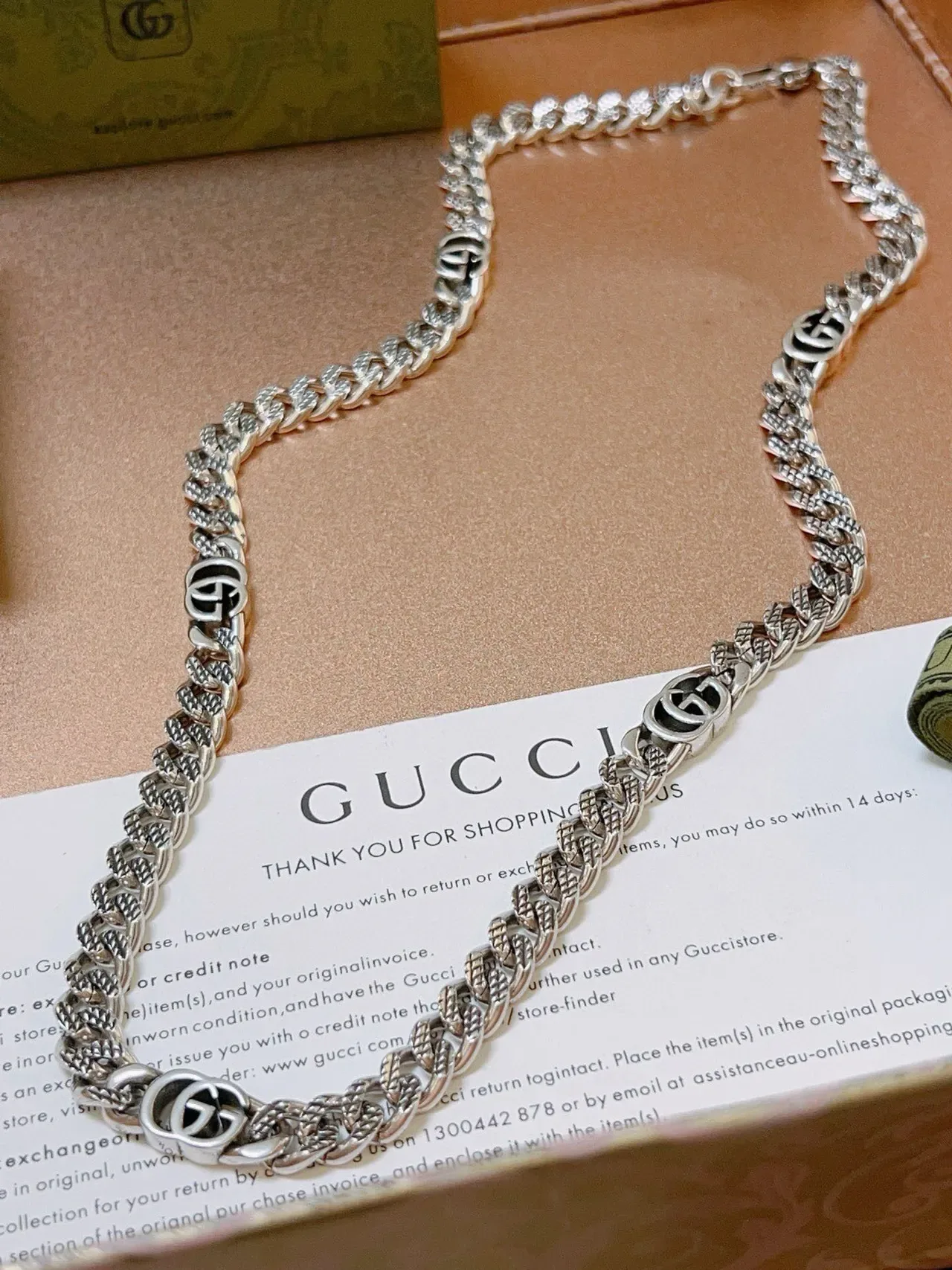 Gucci GG Chain Silver Black Curb-Link Interlocking Logo Medallions Necklace 9