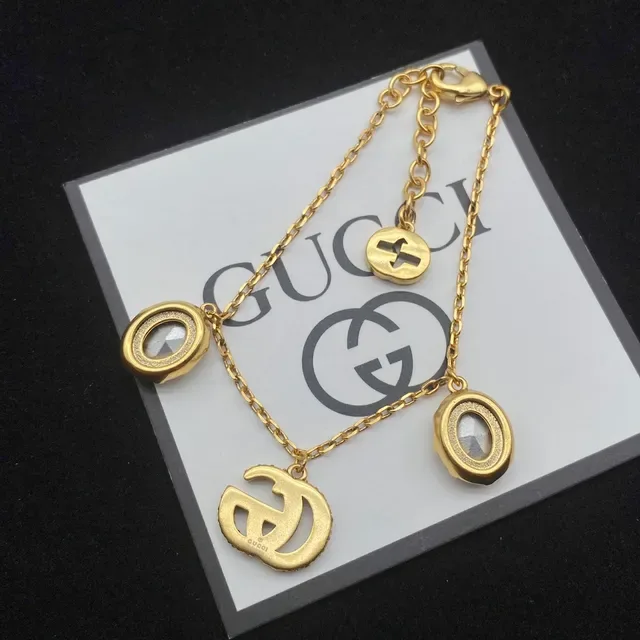 Gucci GG Crystal Triple Charm Gold-Tone Bracelet 5