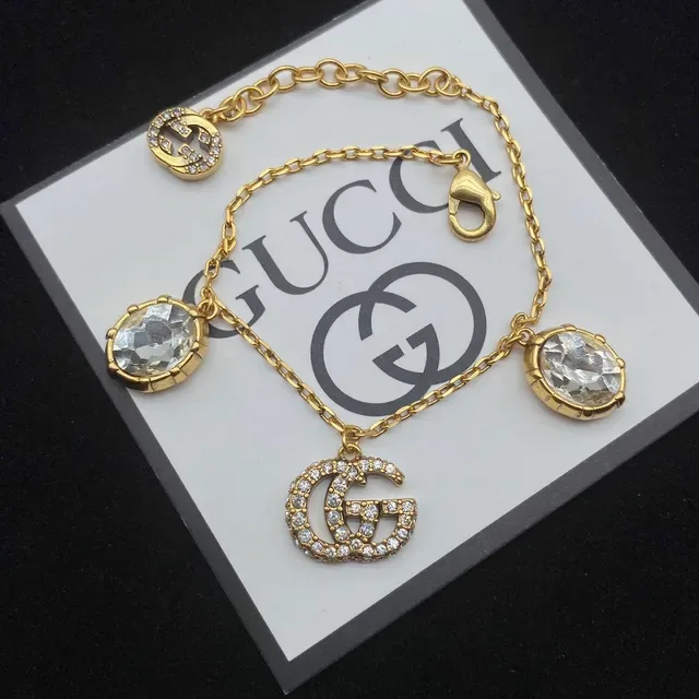 Gucci GG Crystal Triple Charm Gold-Tone Bracelet 6
