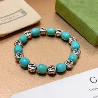 Gucci GG Marmont Beads Turquoise and Silver-Tone Bracelet