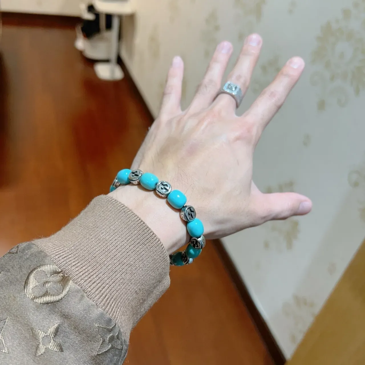 Gucci GG Marmont Beads Turquoise and Silver-Tone Bracelet 8