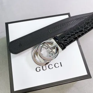 Gucci GG Marmont Black Crocodile-Embossed Leather Belt