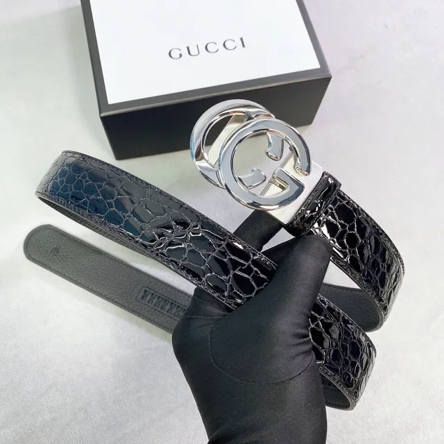 Gucci GG Marmont Black Crocodile-Embossed Leather Belt 2