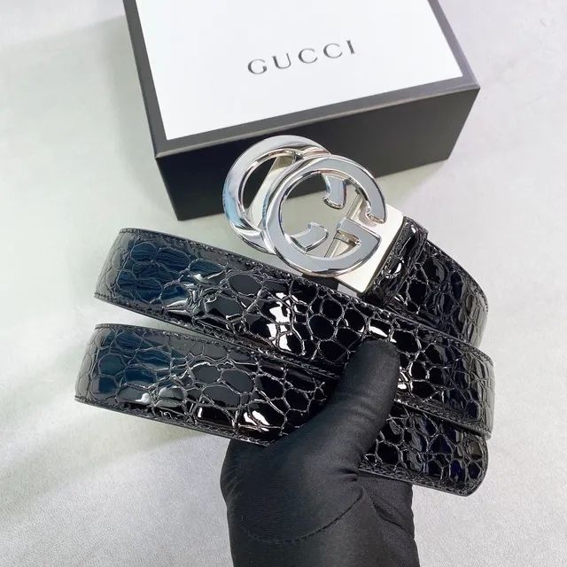 Gucci GG Marmont Black Crocodile-Embossed Leather Belt 3