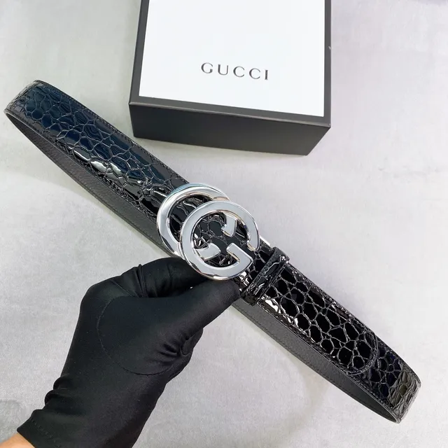 Gucci GG Marmont Black Crocodile-Embossed Leather Belt 6