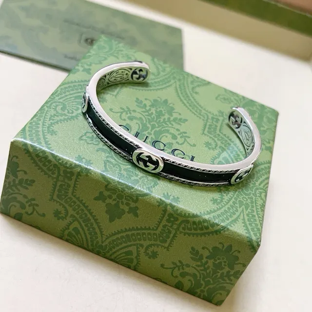 Gucci GG Marmont Black Enamel Open Cuff Bracelet 3