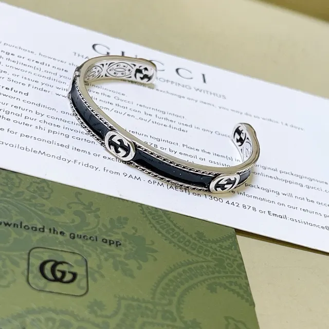 Gucci GG Marmont Black Enamel Open Cuff Bracelet 4