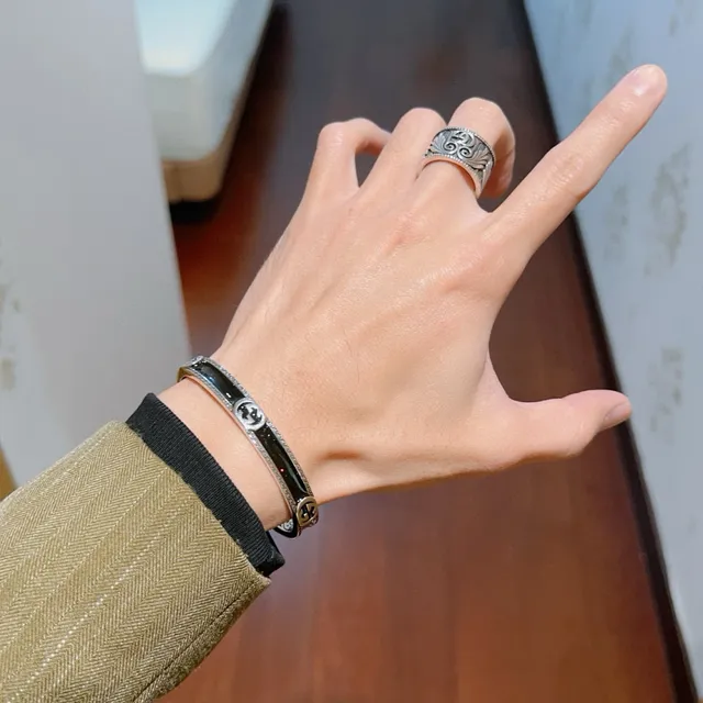 Gucci GG Marmont Black Enamel Open Cuff Bracelet 5