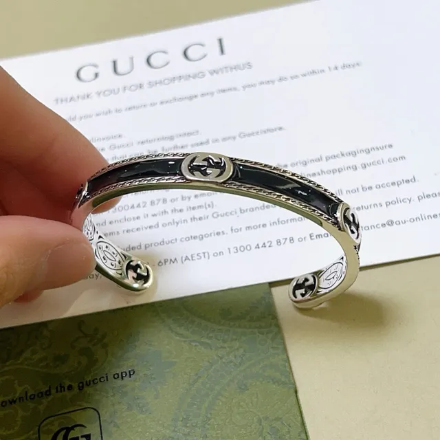 Gucci GG Marmont Black Enamel Open Cuff Bracelet 6