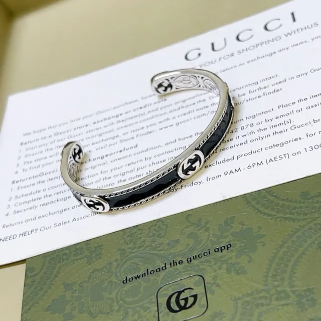Gucci GG Marmont Black Enamel Open Cuff Bracelet 7