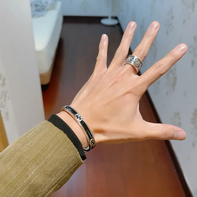 Gucci GG Marmont Black Enamel Open Cuff Bracelet 8