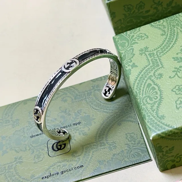 Gucci GG Marmont Black Enamel Open Cuff Bracelet 9