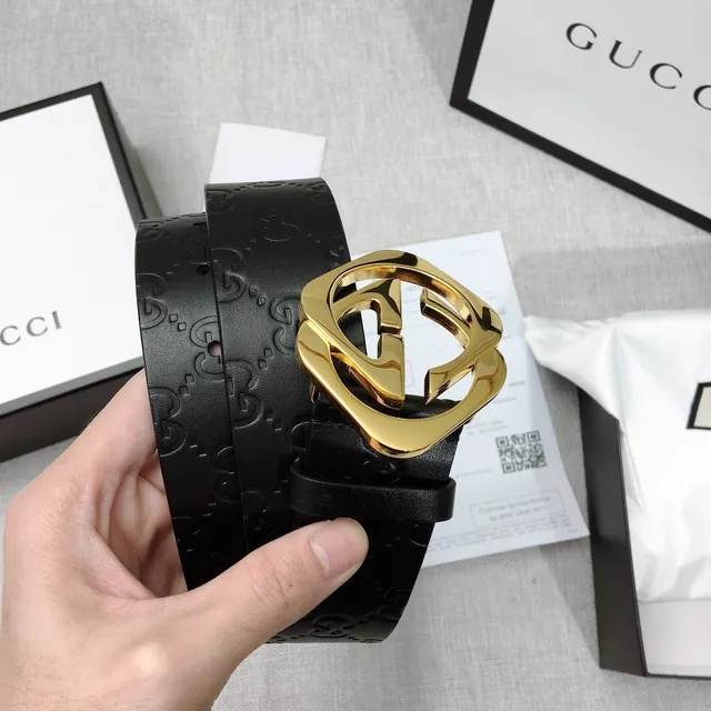 Gucci GG Marmont Ceinture en cuir noir or monogramme embossé boucle G entrelacée 3