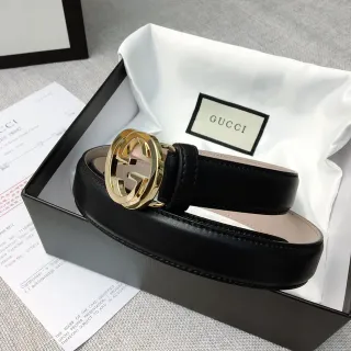 Gucci GG Marmont Black Gold Interlocking G Buckle Smooth Leather Belt