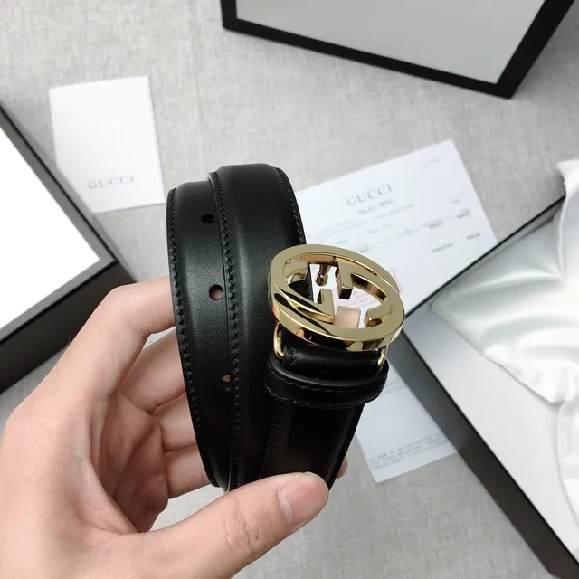 Gucci GG Marmont Black Gold Interlocking G Buckle Smooth Leather Belt 3