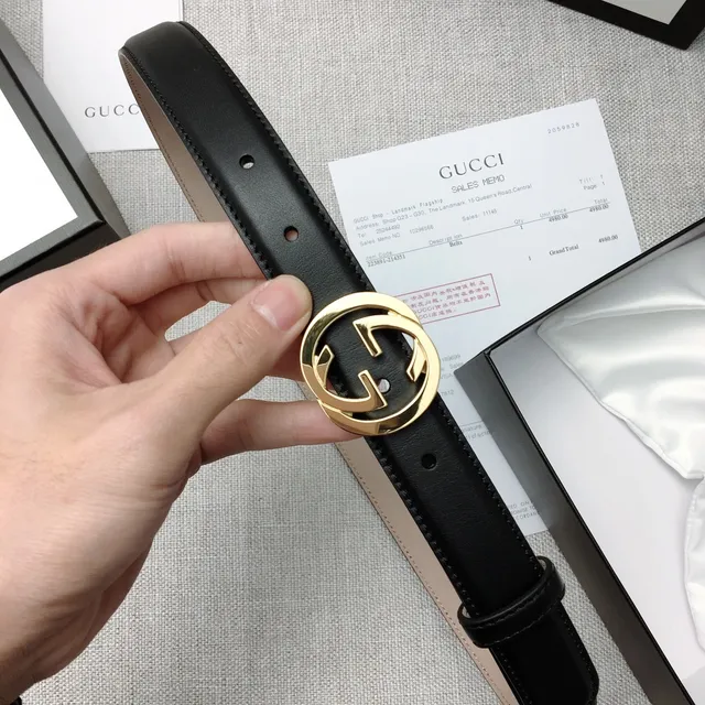 Gucci GG Marmont Black Gold Interlocking G Buckle Smooth Leather Belt 5