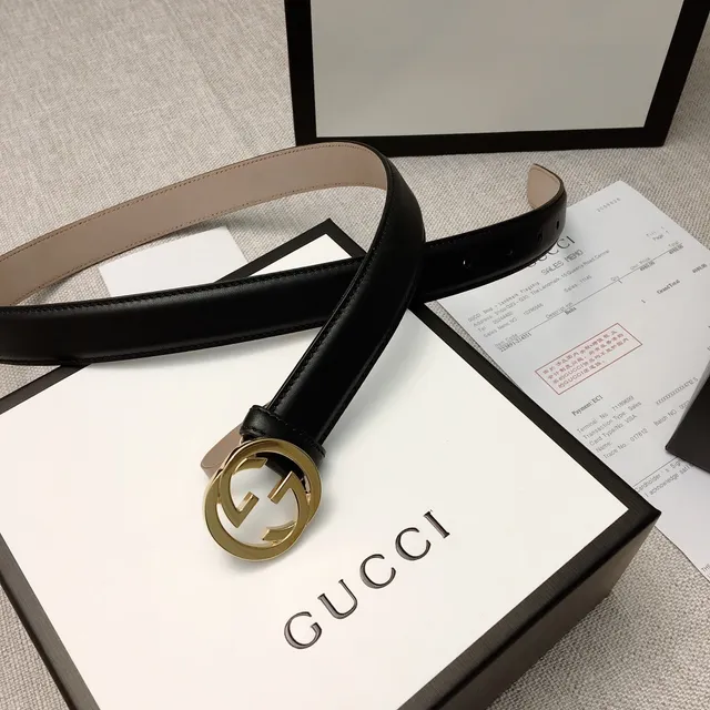 Gucci GG Marmont Black Gold Interlocking G Buckle Smooth Leather Belt 9