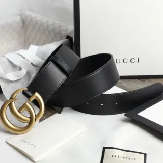 Gucci GG Marmont Black Gold Interlocking G Buckle Smooth Leather Belt