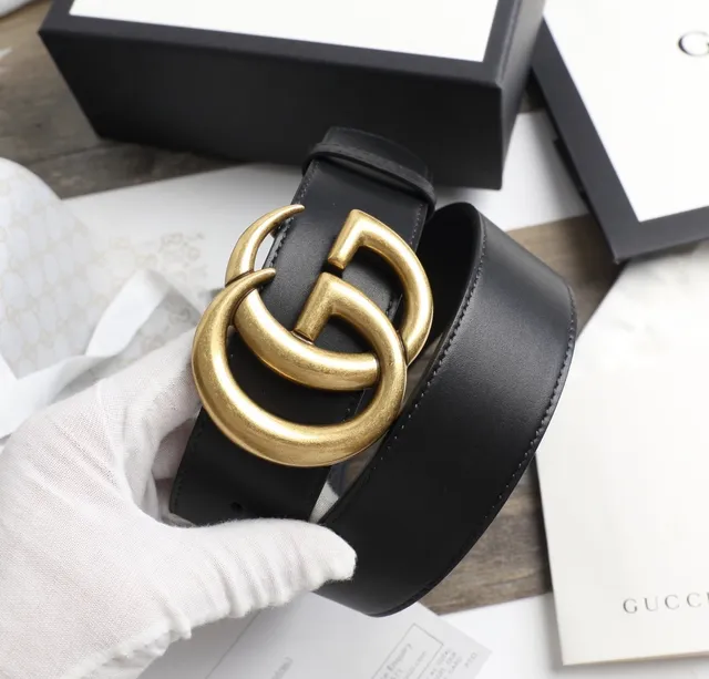 Gucci GG Marmont Black Gold Interlocking G Buckle Smooth Leather Belt 3