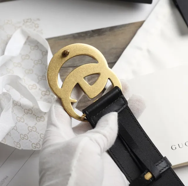 Gucci GG Marmont Black Gold Interlocking G Buckle Smooth Leather Belt 5