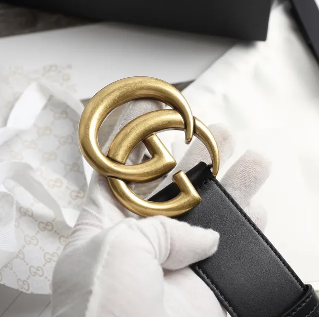 Gucci GG Marmont Black Gold Interlocking G Buckle Smooth Leather Belt 6