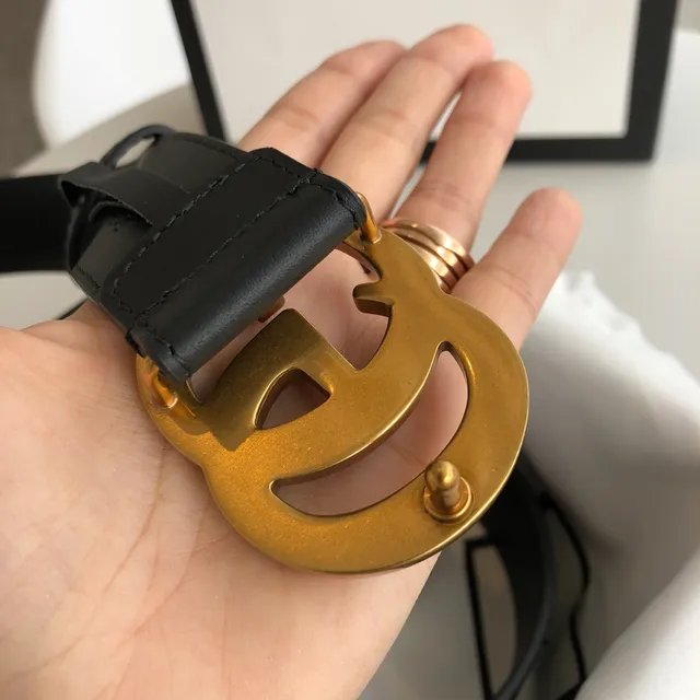 Gucci GG Marmont Black Gold Interlocking G Buckle Smooth Leather Belt 2