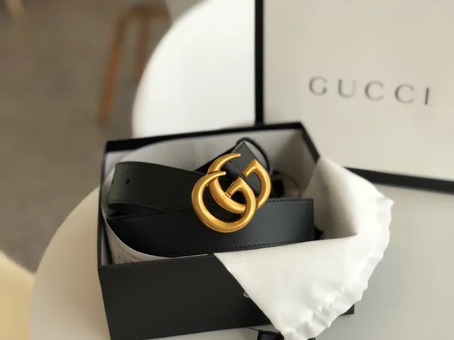 Gucci GG Marmont Black Gold Interlocking G Buckle Smooth Leather Belt 5