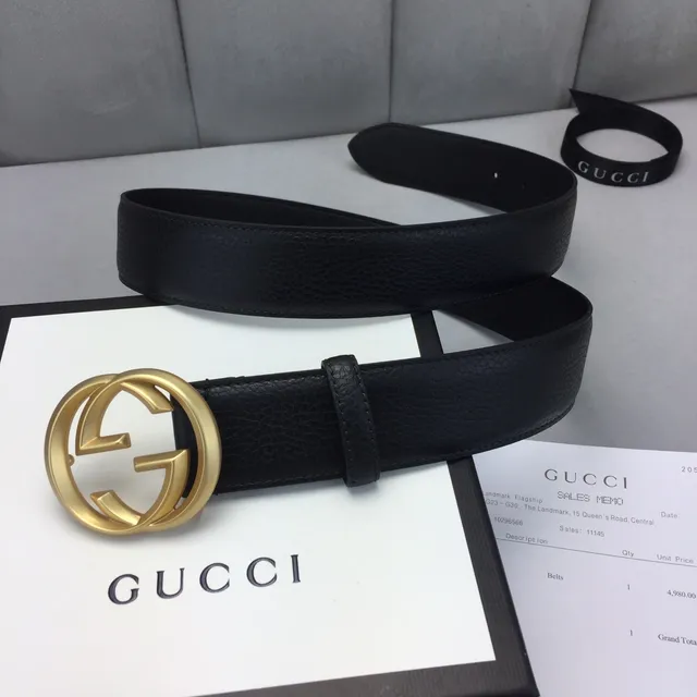 Gucci GG Marmont Black Gold Interlocking G Buckle Smooth Leather Belt 2