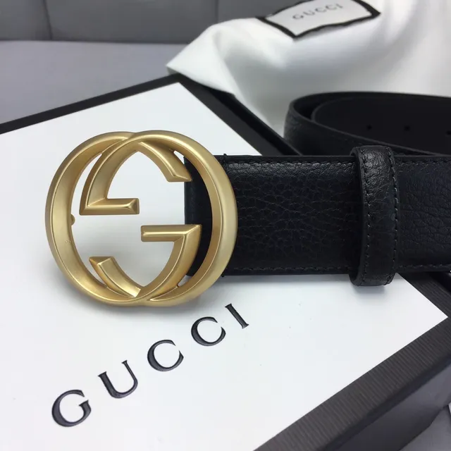 Gucci GG Marmont Black Gold Interlocking G Buckle Smooth Leather Belt 3