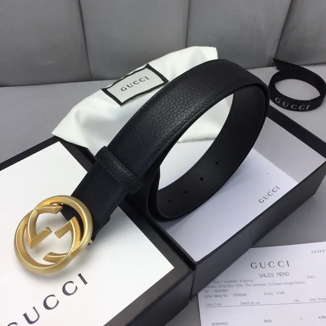 Gucci GG Marmont Black Gold Interlocking G Buckle Smooth Leather Belt 4