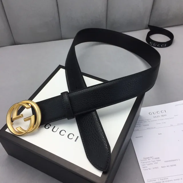 Gucci GG Marmont Black Gold Interlocking G Buckle Smooth Leather Belt 6