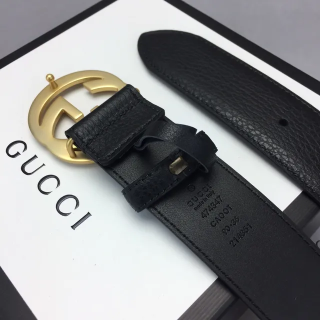 Gucci GG Marmont Black Gold Interlocking G Buckle Smooth Leather Belt 8