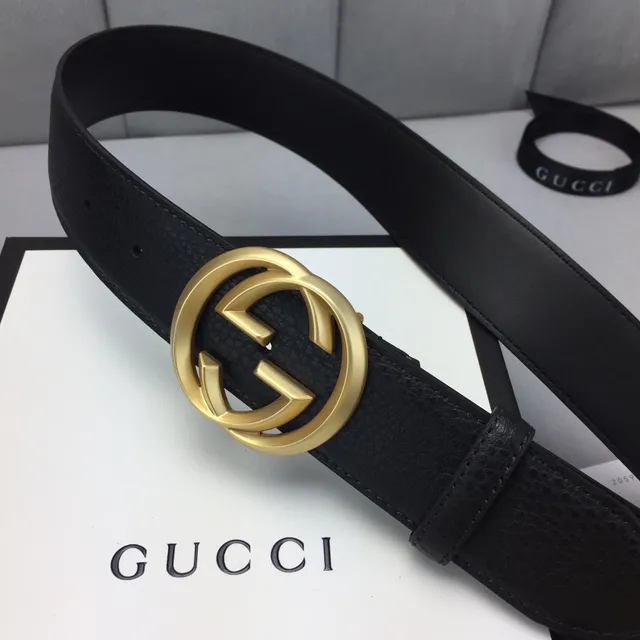 Gucci GG Marmont Black Gold Interlocking G Buckle Smooth Leather Belt 9